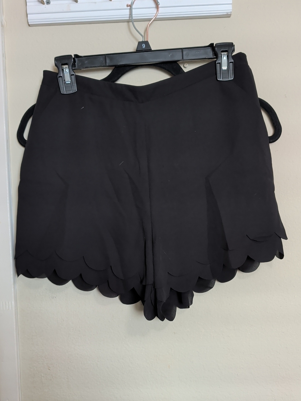 Scalloped Hem Black Skort Shorts